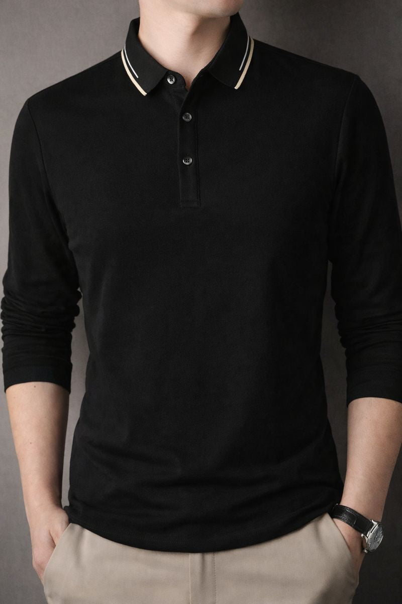 Men's Plus Size Collared Neck Long Sleeve Polo