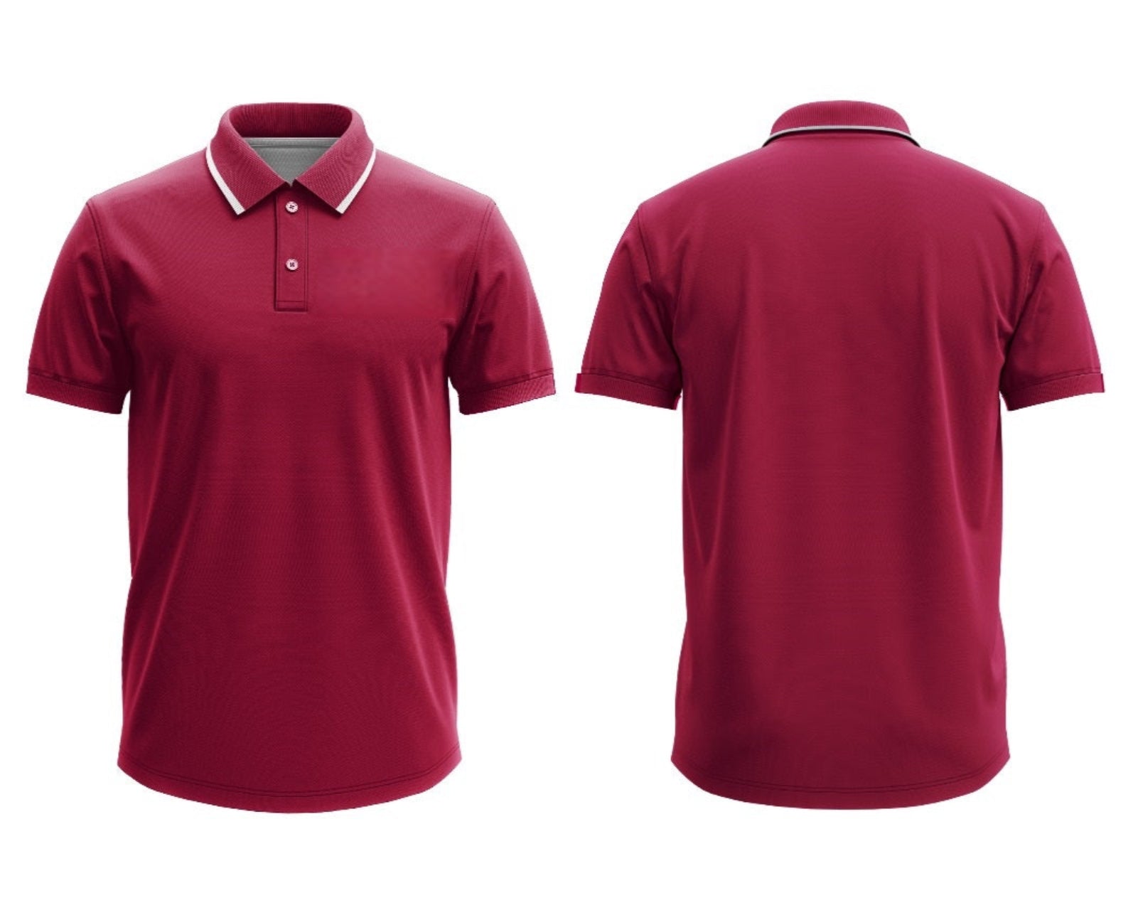 Maroon polo shirt shown from front and back on a white background