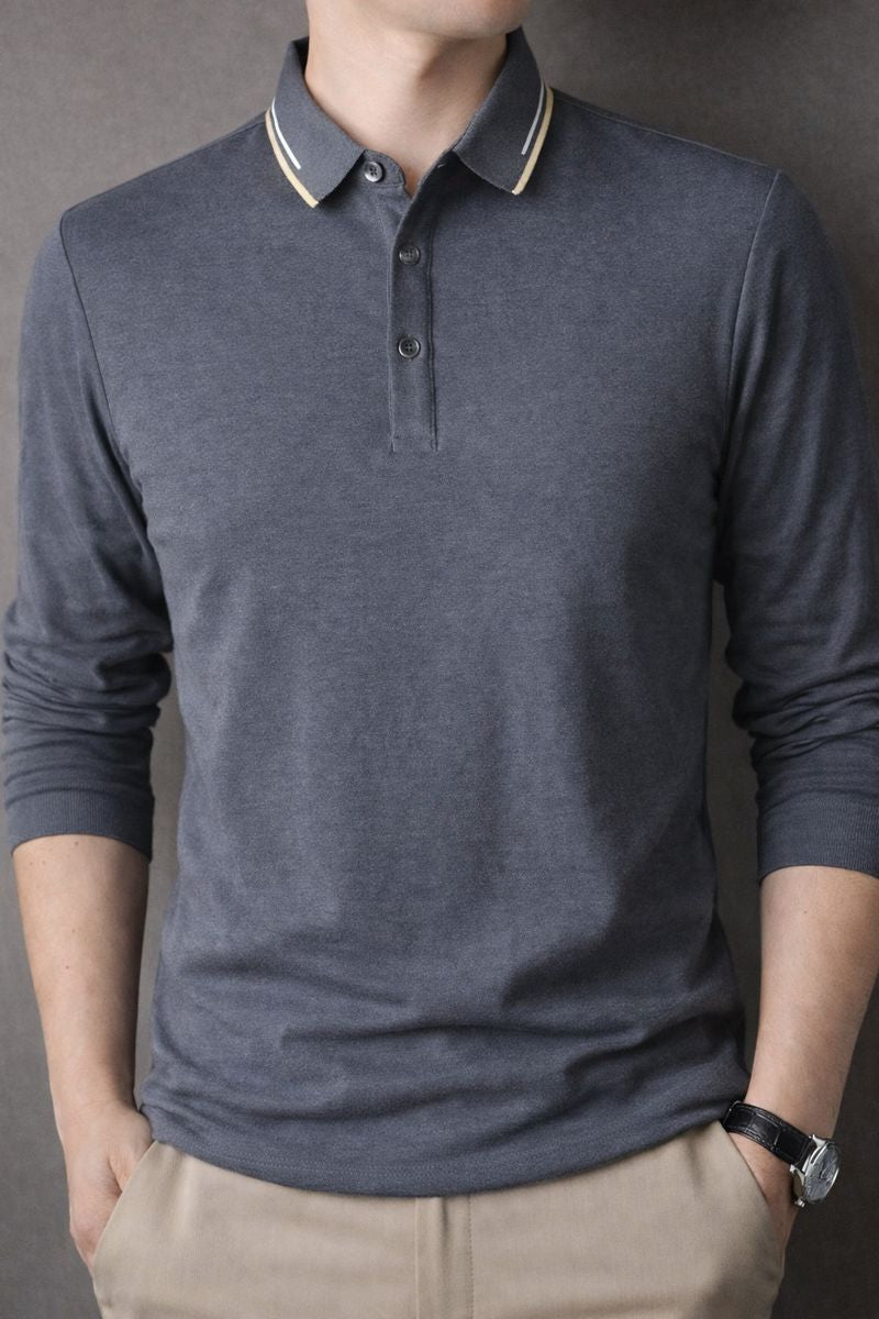 Men's Plus Size Collared Neck Long Sleeve Polo